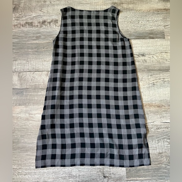 EILEEN FISHER Silk Buffalo Check Printed Tunic Dress Sleeveless Black Grey Small - Picture 6 of 6